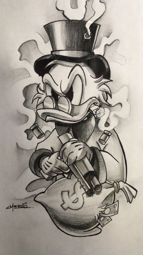 Donald Duck Tattoo Design, Scrooge Mcduck Tattoo, Cartoon Tattoo Designs, Pippo Disney, Cartoon Tattoo Ideas, Kalle Anka, Dagobert Duck, Duck Tattoos, Half Sleeve Tattoos Drawings