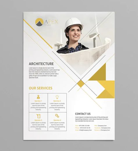 Architecture Flyer Template PSD Architecture Flyer, Advertising Flyers, Architectural Design Studio, Magazine Inspiration, Flyers Design, Flyer Design Layout, Architecture Magazine, Creative Flyer Design, Sculpture Projects