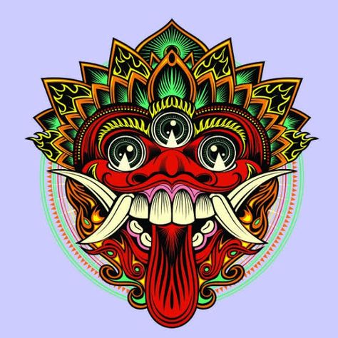 Barong Art, Barong Bali, Neo Tattoo, Bali Art, Mask Drawing, Butterfly Art Painting, Kerala Mural Painting, Mayan Art, Mask Painting