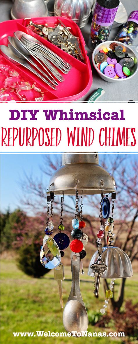 Upcycled Wind Chimes Diy, Diy Wind Chimes Recycled, Diy Wind Chimes For Kids, Repurposed Wind Chimes, Wind Chimes For Kids, Wind Chimes Kids, Diy Windchimes, Windchimes Diy, Make Wind Chimes