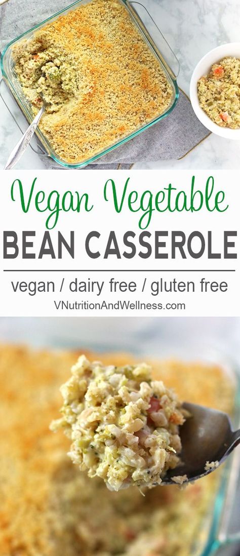 Vegetable Bean Casserole | This Vegetable Bean Casserole is creamy and delicious. Filled with brown rice, broccoli, carrots, and celery, you'll love this tasty meal. vegan casserole recipe, vegan bean casserole, gluten-free, dairy-free via /VNutritionist/ Casserole Vegetable, Vegan Casserole Recipes, Almond Breakfast, Healthy Vegan Dessert, Dairy Free Lunch, Vegan Bean, Rice Broccoli, Carrots And Celery, Vegan Casserole