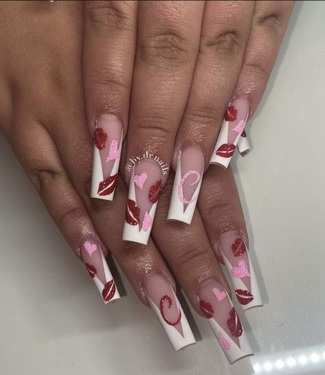 Nails Ideas Orange, Valentines Acrylic Nails, Valentine Nails Ideas, Groovy Nails, Nails And Toes, Bossy Nails, Orange Acrylic Nails, Vday Nails, Witch Nails