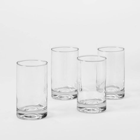 Serve your family or guests refreshing drinks in this 4-Pack of Glass Telford Tumblers from Threshold™. Featuring a clear construction and designed in a sleek silhouette, these glass tumblers easily complement a variety of tableware, and they feature subtle contouring for extra flair. Great for serving a variety of cocktails, cool beverages or water, these small glass tumblers bring function and style to everyday meals or entertaining. Cute Drinking Glasses, Kitchen Glasses, Clear Glass Cups, Water Glass Set, Clear Drinking Glasses, Flatware Design, Elegant Glasses, Refreshing Beverages, Bar Cups