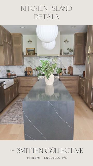 Narrow Long Island Kitchen, Farmhouse Waterfall Island, Long Narrow Island Kitchen, Soapstone Metropolis Quartz, Vertical Kitchen Island, Kitchen Narrow Island, Narrow Kitchen With Island Layout, Narrow Island Kitchen, Long Kitchen Layout With Island