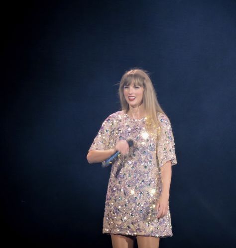 Taylor Swift Midnights Eras Tour, Midnight Outfit, Midnights Eras Tour, Taylor Swift Midnights, Silver Shirt, Silver Outfits, Taylor Swift Hair, Taylor Swift Concert, Photo S