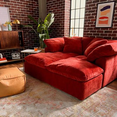 Joybird - It’s good to be home. Create a space that brings... Red Couch Living Room, Orange Couch, Red Couch, Red Sofa, Apartment Decor Inspiration, Aesthetic Rooms, House Things, Dream Spaces, Eclectic Home