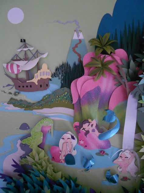 Mermaid Lagoon by Britni Brault. For the "Peter Pan & Wendy" Show. From July 24 of 2012 at Susanita's Little Gallery Mermaid Lagoon Peter Pan, Tiger Lily Peter Pan, Peter Pan Mermaids, Peter Pan Jr, Neverland Nursery, Peter Pan Wendy, Papercut Art, Peter Pan And Tinkerbell, Relief Art