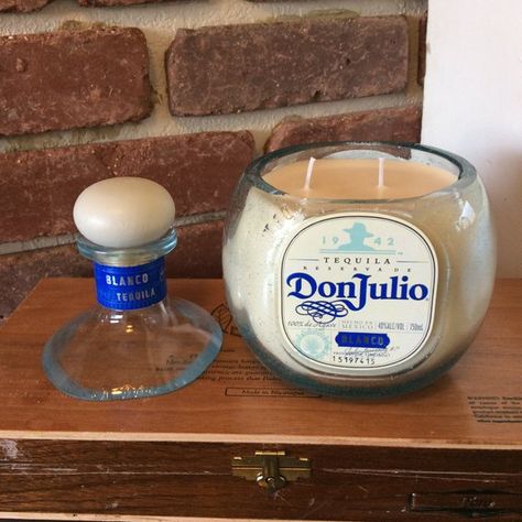 . 100% Soy wax . Handmade . Natural Scent . Lid included (with Original Stopper) . Scents: Ginger & Lime Tobacco Vanilla . We cut, sand and polish both the bottle and lid . Upcycled Empty Don Julio Blanco Bottle 750ml (the labels are like new) . We use masculine scents in our Upcycle Tequila Bottle, Used Alcohol Bottle Ideas, Patron Tequila Bottle Crafts, Recycled Liquor Bottles, Reuse Liquor Bottles, Tequila Room Ideas, Upcycle Liquor Bottles Diy, Old Liquor Bottle Ideas Diy Projects, What To Do With Alcohol Bottles