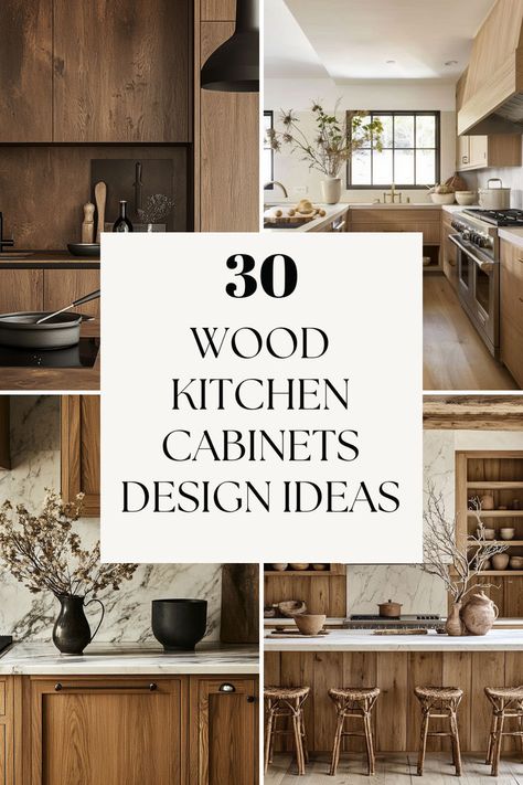 Looking for inspiration with warm wood cabinets and timeless white kitchens? Discover beautiful wood kitchen cabinet design ideas that bring warmth and character to any space. Perfect for modern farmhouse style decor or even small kitchen designs, these cabinets add natural texture and charm. Whether you're drawn to a sleek look or cozy, rustic vibes, these ideas offer interior design inspiration to elevate your kitchen! Kitchen Wood Cabinets Ideas, Yorktown Cabinets Kitchens, Mixed Wood Cabinets, New Wood Kitchen Cabinets, Kitchens With Wood Tone Cabinets, Wooden Panels Kitchen Island, Mix Cabinets Kitchen, Wood Stain Kitchen Cabinets Ideas, All Stained Kitchen Cabinets