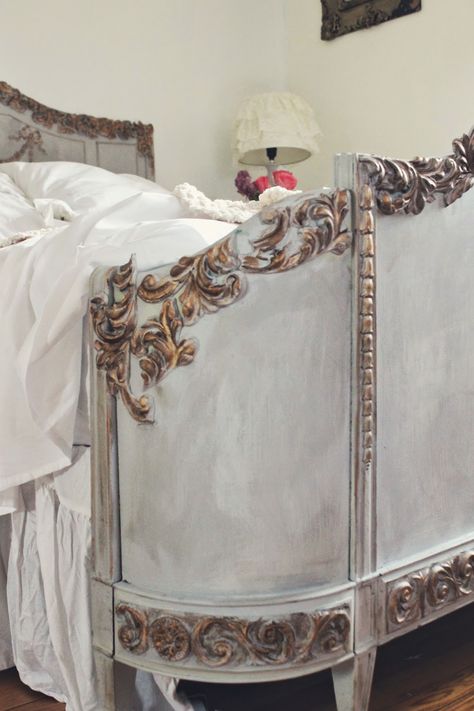 Plain Bed, Bed Makeover, Painted Beds, Gorgeous Bed, French Bed, Furniture Appliques, Antique Beds, Paris Grey, Annie Sloan Paints