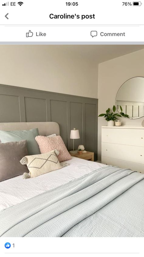 Bed Against Half Wall, Half Panelled Walls Bedroom, Half Panelled Walls, Panelled Walls Bedroom, Haven Bedroom, Bedroom Panelling, Panelled Walls, Humble Home, Bedroom Panel