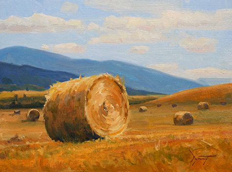 Farm Painting Ideas, Farm Landscape Painting, Hay Bale Painting, Farm Scene Painting, Barn Wall Art, Farm Paintings, Landscape Painting Tutorial, Barn Painting, Painting Canvases