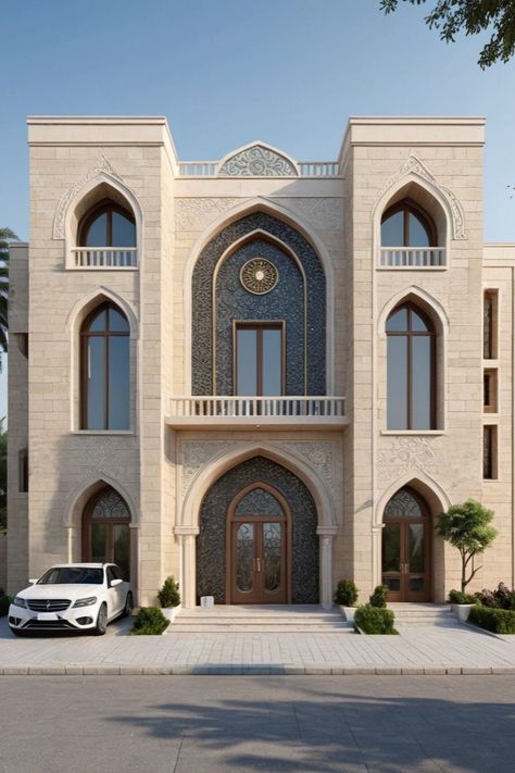 Arabic House Design Exterior, Islamic Architecture House, Arabian House Design, Arabic House Design, Arabic Villa, Traditional Elevation, Compound House, Arabian Architecture, Mediterranean House Designs