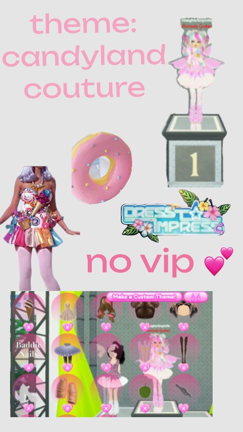 candyland couture outfit dress to impress no vip #candylandcouture #dresstoimpress #roblox Dress To Impress Outfits, Vip Dress, Couture Outfits, Custom Theme, Outfit Dress, Couture Dresses, Dress To Impress, Dress Outfits, Couture