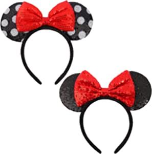 Mini Mouse Ears, Glitter Party Decorations, Thick Headbands, Mickey Mouse Ears Headband, Mouse Costume, Bow Headbands, Mouse Ears Headband, Mini Mouse, Sequin Bow