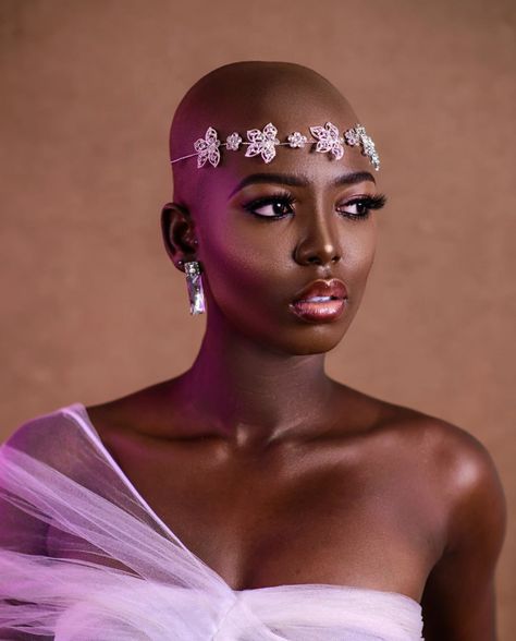 Bald Bride, Bald Baddie, Bald Style, Bald Beauty, Hair Muse, Bald Head Women, Black Wedding Hairstyles, Edgy Girls, Wedding Dresses High Low