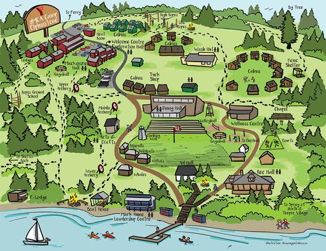 Location Map Design Graphics, Summer Camp Map, Ny Map, Cartoon Map, Map Projects, Beach Camping, Aerial Photo, Location Map, Map Design