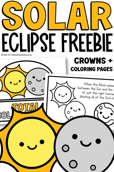 Celebrate and learn about the total solar eclipse with this FREEBIE set of solar eclipse crown crafts and coloring pages!  Get this set of 11 printables for FREE! Solar Eclipse Crafts, Free Teacher Resources, Kindergarten Reading Activities, Fun Math Activities, Crown Crafts, Kindergarten Centers, First Year Teachers, Free Teaching Resources, Total Solar Eclipse