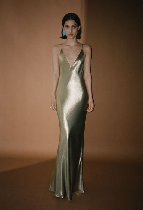 Silver Slip Dress, Corset Fashion Outfits, Galvan London, Runway Gowns, Resort 2023, Metal Clothing, Silky Dress, 2023 Collection, Metallic Dress