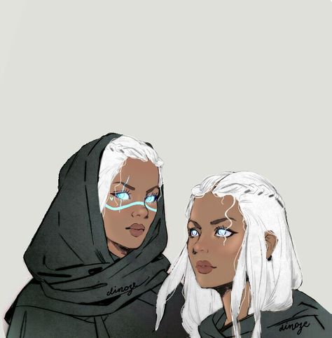 Twin Oc Art, Black Character With White Hair, Female Twins Art, Facial Markings Character Inspiration, Twin Character Art, Avatar Character Design, Female Dnd Character Art, Character Inspiration Art, Avatar Concept Art