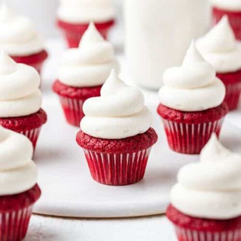 Mini Red Velvet Cupcakes, Cake Flour Substitute, Mini Cupcake Pan, Cupcakes With Cream Cheese Frosting, Velvet Cupcakes, Cupcake Pan, Red Velvet Cupcakes, With Cream Cheese Frosting, Red Food