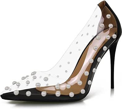 Interview Shoes, Cute Pumps, Pointy Toe Heels, Clear Heels, Womens Shoes High Heels, Pump Dress, Brand Shoes, Pearl Studs, Handmade Shoes