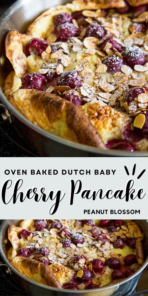 Cherry Pancake with Almonds Easy Toddler Snacks, Fresh Cherry Recipes, Almond Pancakes, Clean Desserts, Make Ahead Breakfast Casserole, Brunch Bread, Cherry Recipes, Dutch Baby, Fruit Dessert