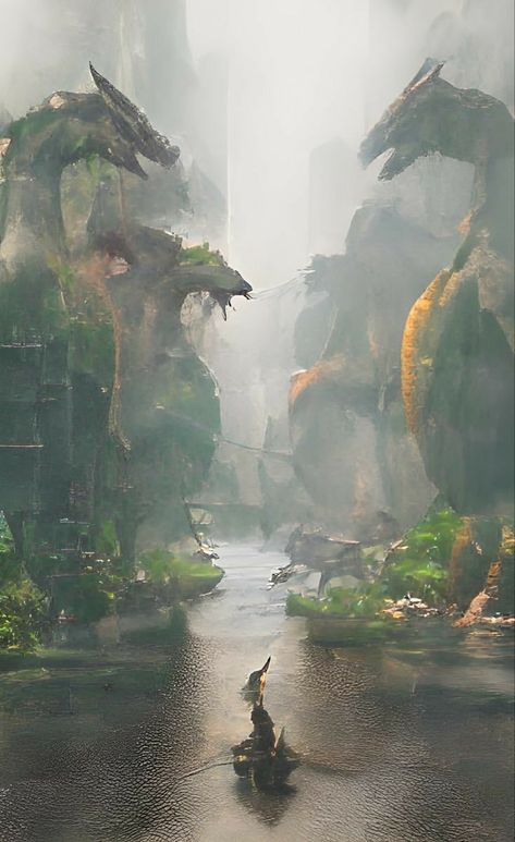 Fantasy Landscape With Dragon, Fantasy Settings Art, Fantasy Concept Art Landscape, Dragon Kingdom Fantasy Art, Fantasy Setting Art, Fantasy Location Art, Fantasy Realm Art, Fantasy Kingdom Inspiration, High Fantasy Landscape