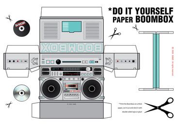 PAPER BOOMBOX by Elena Kazi, via Behance Adult Party Themes, 80s Theme Party, Paper Toys Template, Paper Doll House, Dollhouse Printables, Boom Box, Miniature Printables, Paper Doll Template, Papercraft Templates