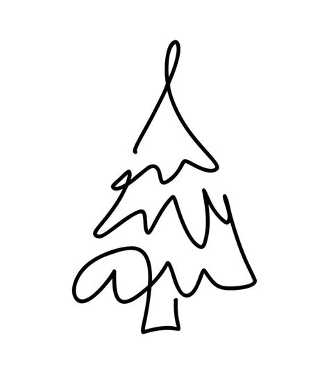 Vector Christmas fir tree monoline art. Continuous one line drawing pine. illustration minimalistic design for xmas and New Year type concept Xmas Tree Illustration, Pine Illustration, Christmas Line Art, Line Art Christmas, Monoline Art, Line Doodles, Knitted Wire, Single Line Drawing, Minimalist Line Art