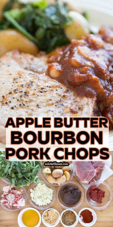 Apple Butter Bourbon Pork Chops Easy Dinner To Impress, Bourbon Pork Chops, Dinner To Impress, Pork Chops With Potatoes, Bourbon Pork, Make Apple Butter, Savory Apple Recipes, Apple Recipes Healthy, Restaurant Style Recipes