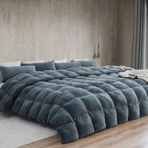 PRICES MAY VARY. Size: King Comforter - 112"W x 98"L, (2) King Shams - 20" x 36" - Weight approx. 31 lbs Material: Cuddly Puppy Plush - 180GSM in Moss Gray Construction: Ultra Thick 1400GSM Down Alternative - Our THICKEST Comforter Ever! Important Information: It can't be overstated just how thick each square of this luxury plush comforter truly is! Such next level comfort feels like laying on a soft cloud covered in a mound of plump puppies. Care Instructions: Machine Washable - Gentle Cycle / Alaskan King Bed, Oversized King Comforter, Gray Comforter, Plush Comforter, Linen Comforter, Down Comforters, King Comforter Sets, Pillow Top Mattress, Queen Comforter Sets