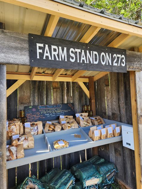 The cutest little farm stand just outside of Lacombe!! Farm Stand on 273 thanks for the yummy bread and eggs!! Farm Stand Products, Bread Stand Display, Farmstand Aesthetic, Diy Farmstand Ideas, Egg Farm Stand, Food Stand Ideas, Diy Roadside Farm Stand, Self Serve Farm Stand, Farm Stand Plans