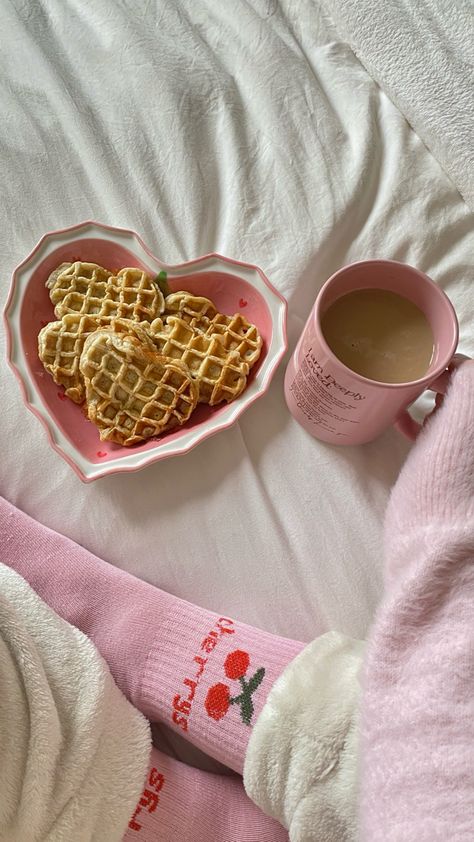 Girly coquette pink #pink #waffles #girly #coquette #coffee Pink Coffee Aesthetic, Coquette Cafe, Pink Waffles, Coquette Coffee, February Mood, Girly Coquette, Coffee Party, Pink Coffee, Girly Aesthetic