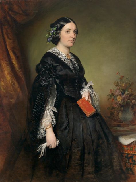 "Portrait of Karoline Stiffel-Ecalard" by Friedrich von Amerling 1850s Fashion, Books To Read For Women, Woman In Black, 19th Century Paintings, European Dress, Historical Painting, 19th Century Fashion, Books Art, Woman Reading