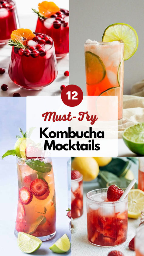 Kombucha Mocktails Kombucha Mixed Drink, Kombucha Mocktails Non Alcoholic, Kombucha Drink Recipes, Kombucha Mocktail Recipe, Herbal Mocktails, Alcohol Free Drink Recipes, Traditional Cocktails, Kombucha Mocktail, Mock Cocktails