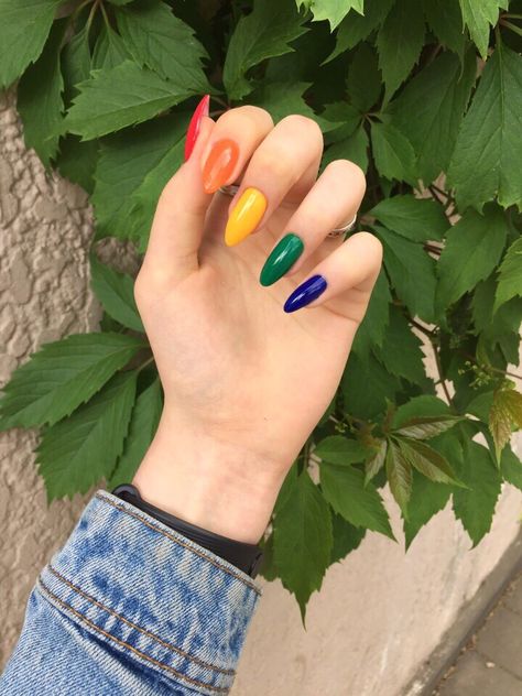 Dark Rainbow Nails, Primary Color Nails, Multicoloured Nails, Better Nails, Dark Rainbow, Asian Nails, Spring Acrylic Nails, Plaid Nails, Rainbow Nails