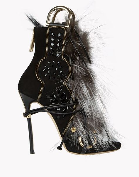 Dsquared2 Shoes, Cutout Boots, Fur Sandals, Leather Sole Shoes, Fantastic Shoes, Look Rock, Black Shoes Heels, Fur Shoes, Zipper Heels