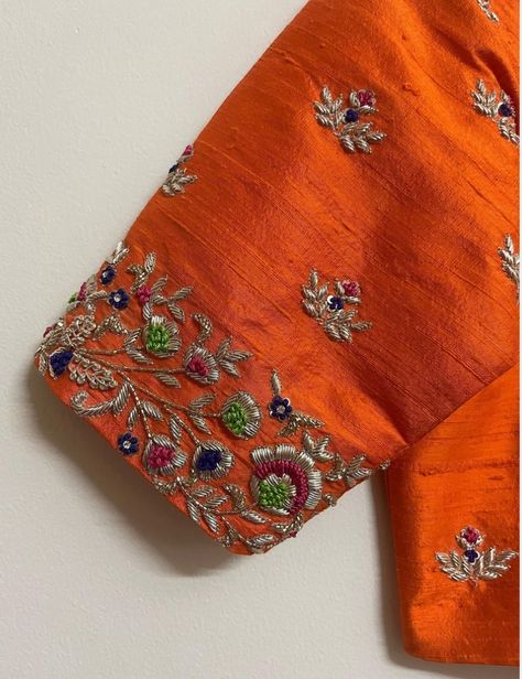 Floral Work Blouse Designs, Orange Blouse Designs, Floral Work Blouse, Exclusive Blouse Designs, Work Blouse Designs, Blouse Works, Boat Neck Blouse Design, Latest Model Blouse Designs, Hand Beaded Embroidery