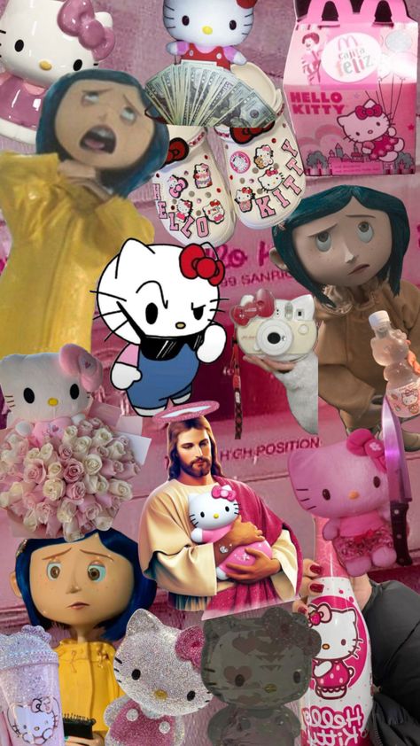 Hello kitty x coraline Kitty Wallpaper, Locked Wallpaper, Money And Happiness, Hello Kitty Wallpaper, Coraline, Lock Screen Wallpaper, Hello Kitty, Kitty