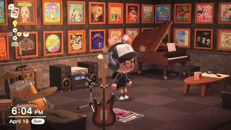 Acnh Music Room Ideas, Animal Crossing Music Room, Acnh Music, Alternative Room, Acnh Idea, Animal Crossing Music, Bug Images, Island Town, Animals Crossing