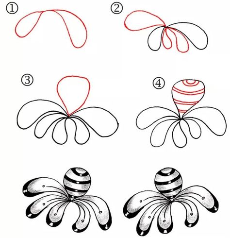 Floral Zentangle Patterns, Floral Tangles, Zentangle Flower Doodles, Elephant Art Drawing, Floral Zentangle, Patterns Zentangle, Trin For Trin Tegning, Tangled Painting, Tangled Flower