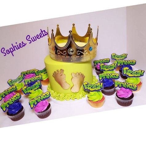 Fresh Prince Baby Shower, Prince Or Princess Gender Reveal, Princess Gender Reveal, Prince Baby Shower Cake, Prince Baby Shower Theme, Prince Birthday Party, 90s Theme Party, Prince Party, Prince Birthday