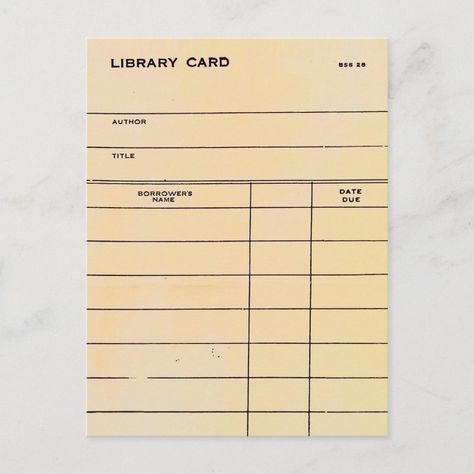 Library Card BSS 28 Size: ' ' Postcard. Gender: unisex. Age Group: adult. Material: Matte. Library Borrowing Card, Vintage Library Card Catalog, Bookstore Social Media Post, Library Card Aesthetic, Library Card Design, Library Check Out Cards, Chaotic Journal, Library Card Template, Library Card Printable