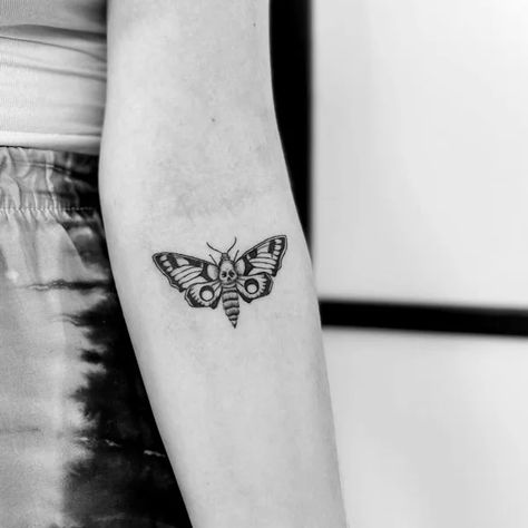 Moth Tattoo Ideas, Moth Tattoo Meaning, Moth Tattoos, Wrist Tattoo Cover Up, Butterfly Tattoo Meaning, Back Of Arm Tattoo, Inner Arm Tattoo, Insect Tattoo, Tattoo Parlor