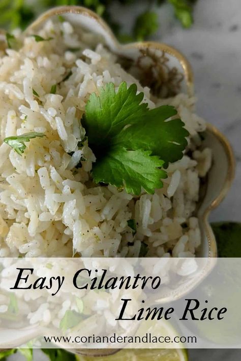 Fragrant jasmine rice infused with fresh cilantro, lime, garlic, and onion. And it's so quick and easy to prepare! ~ Coriander & Lace Easy Cilantro Lime Rice, Sides With Tacos, Jasmine Rice Recipes, Rice Side, Rice Side Dishes, Lime Rice, Cilantro Lime Rice, Jasmine Rice, Lime Zest