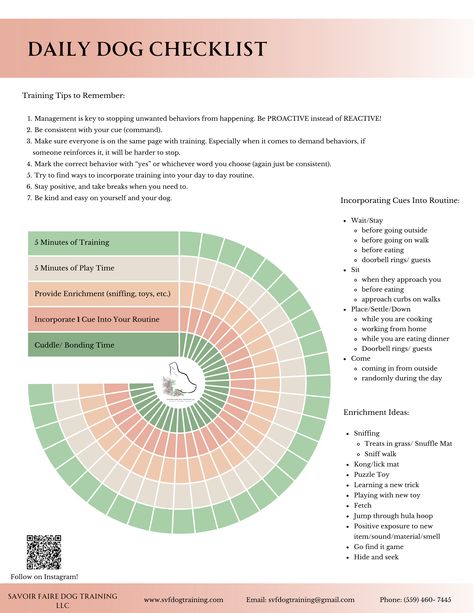 Training and  the little things with our dog sometimes get lost in our hectic schedules. Print out this checklist each month to help remind yourself to do these little things with your dog to enrich their life and help build your relationship to them.

Follow me on instagram for more dog info!
@savoir_faire_dogtraining Daily Routine For Dogs, Dog Training Checklist, Dog Checklist, Dog Care Checklist, Daily Routine Schedule, List Of Activities, Remind Yourself, Dog Info, Print Out