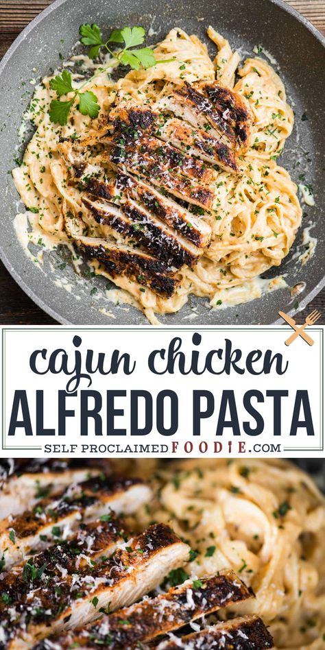 Cajun Chicken Alfredo Pasta is a quick and easy dinner with all the comfort of flavorful cajun chicken, creamy alfredo sauce, and satisfying pasta. #cajun #chicken #alfredo #pasta Cajun Chicken Alfredo Pasta, Pasta Alfredo Con Pollo, Pasta Cajun, Cajun Chicken Alfredo, Creamy Alfredo Sauce, Pasta Recipes Alfredo, Pasta Alfredo, Chicken Alfredo Recipes, Chicken Alfredo Pasta