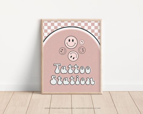 Two Cool Birthday Party Girl, Kids Birthday Tattoo, Two Cool Birthday Party, Two Cool Birthday, Tattoo Station, Pink Smiley Face, Birthday Party Girl, Pink Smiley, Birthday Tattoo