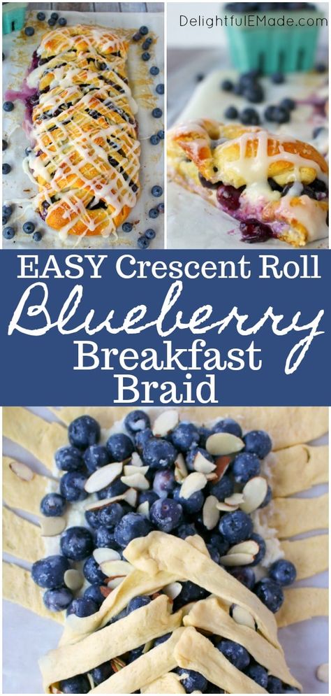 Blueberry Cream Cheese Breakfast Braid - BEST Blueberry Crescent Braid Blueberry Cream Cheese Breakfast, Crescent Rolls Breakfast, Breakfast Braid Recipe, Crescent Braid, Using Crescent Rolls, Breakfast Ideas Quick, Breakfast Braid, Easy Crescent Roll Recipes, Crescent Roll Recipes Dessert